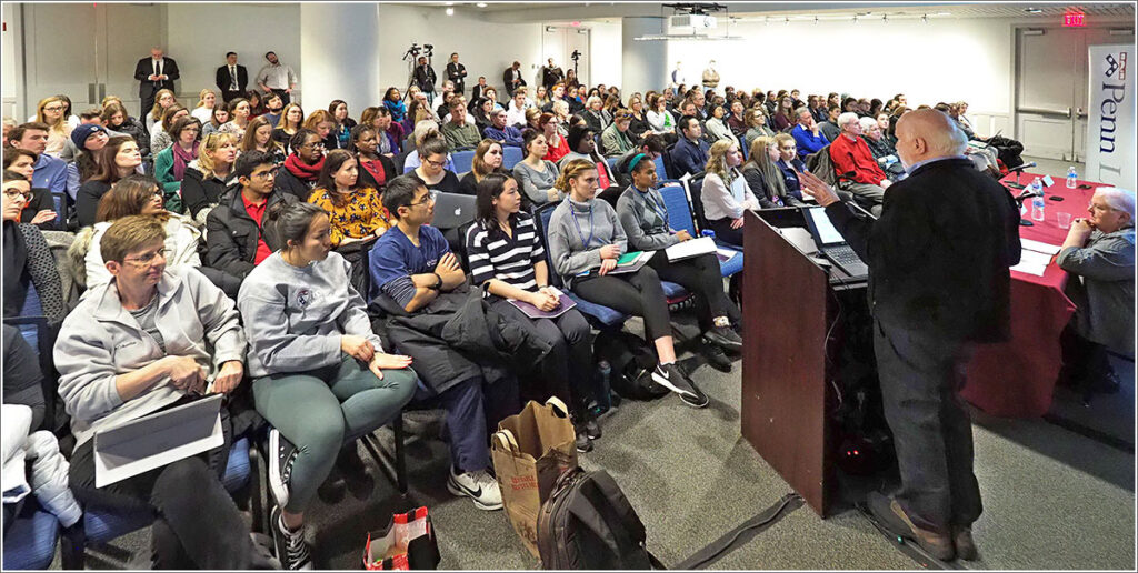 Research Director of the Penn Annenberg Public Policy Center Dan Romer welcomes the crowd at a teach-in on gun violence.