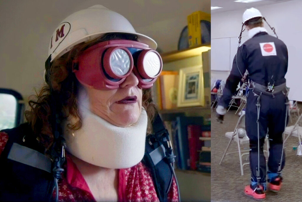 Participants in an MIT project wear "empathy suits" to emulate the physical restrictions of the elderly.