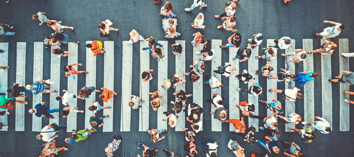 Aerial view of pedestrian crosswalk.