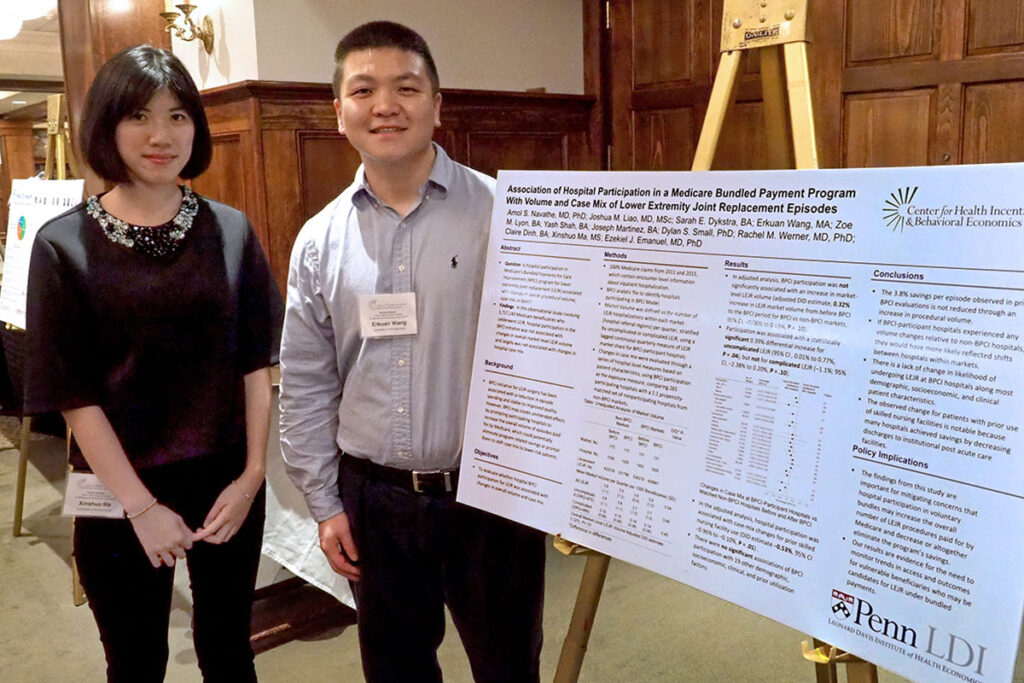 Xinshuo Ma, MS, a Statistical Analyst in the Penn Health Economics Data Analyst Pool (HEDAP), and Erkuan Wang, MA, a CHIBE Statistical Analyst