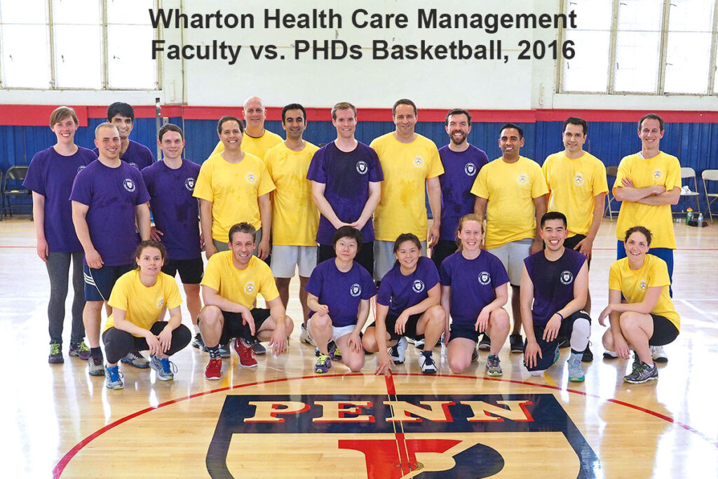 Group photo of the participants in the 2016 Wharton Health Care Management faculty vs. PhD student basketball game.