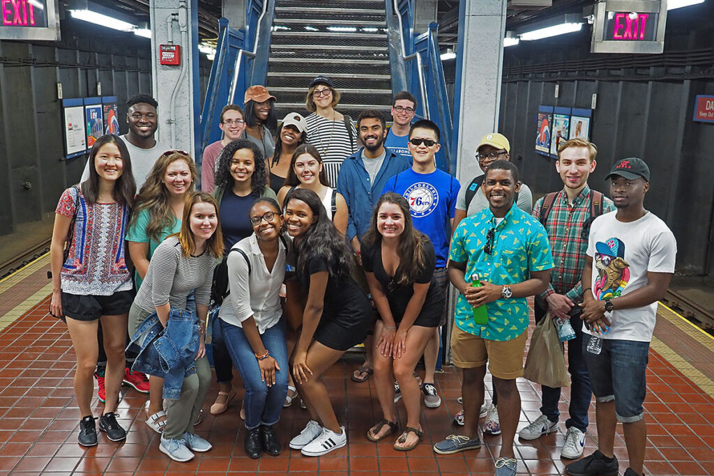 2017 cohort of Penn undergrad minority research scholars in subway station