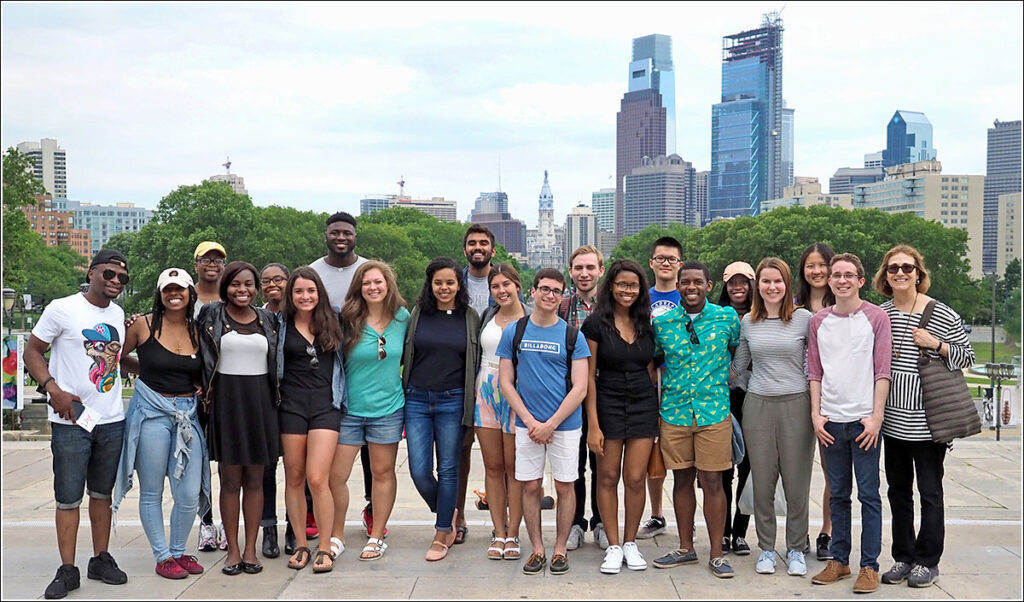 Group photo atop the Philadelphia Art Museum steps of Penn LDI's 2017 cohort of undergrad minority research scholars.