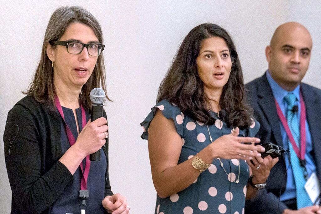 Chief of the Division of General Internal Medicine Judith Long, MD, heads up the "Leveraging Innovative Health Care Models to Serve Vulnerable Populations" panel. To her right are panelist Sindhu Srinivas, MS, MSCE, Associate Professor of Obstetrics and Gynecology at Perelman